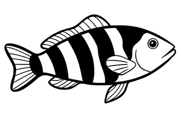 Sea Fish Vector Line Art – Cute Cartoon Clipart, Logo Icon, Minimal Illustration on White Background