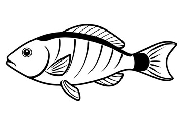 Sea Fish Vector Line Art – Cute Cartoon Clipart, Logo Icon, Minimal Illustration on White Background