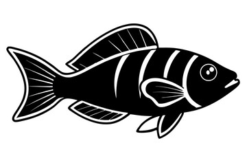 Sea Fish Vector Line Art – Cute Cartoon Clipart, Logo Icon, Minimal Illustration on White Background