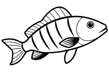 Sea Fish Vector Line Art – Cute Cartoon Clipart, Logo Icon, Minimal Illustration on White Background