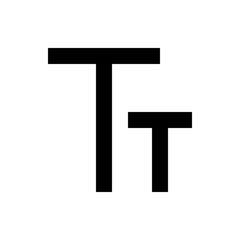 Two black t shapes of different sizes positioned on a white background creating a simple graphic design