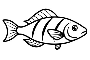Sea Fish Vector Line Art – Cute Cartoon Clipart, Logo Icon, Minimal Illustration on White Background
