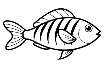 Sea Fish Vector Line Art – Cute Cartoon Clipart, Logo Icon, Minimal Illustration on White Background