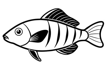 Sea Fish Vector Line Art – Cute Cartoon Clipart, Logo Icon, Minimal Illustration on White Background