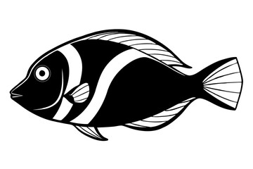 Sea Fish Vector Line Art – Cute Cartoon Clipart, Logo Icon, Minimal Illustration on White Background