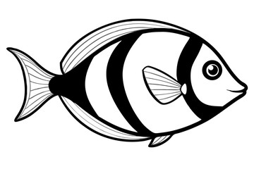 Sea Fish Vector Line Art – Cute Cartoon Clipart, Logo Icon, Minimal Illustration on White Background