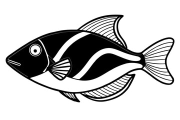 Sea Fish Vector Line Art – Cute Cartoon Clipart, Logo Icon, Minimal Illustration on White Background
