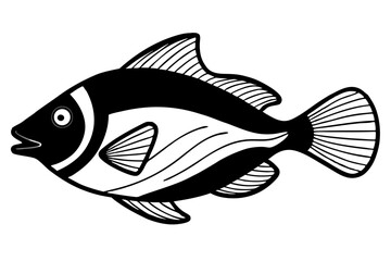 Sea Fish Vector Line Art – Cute Cartoon Clipart, Logo Icon, Minimal Illustration on White Background