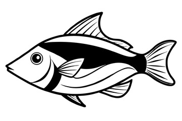 Sea Fish Vector Line Art – Cute Cartoon Clipart, Logo Icon, Minimal Illustration on White Background