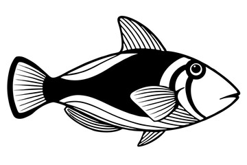 Sea Fish Vector Line Art – Cute Cartoon Clipart, Logo Icon, Minimal Illustration on White Background