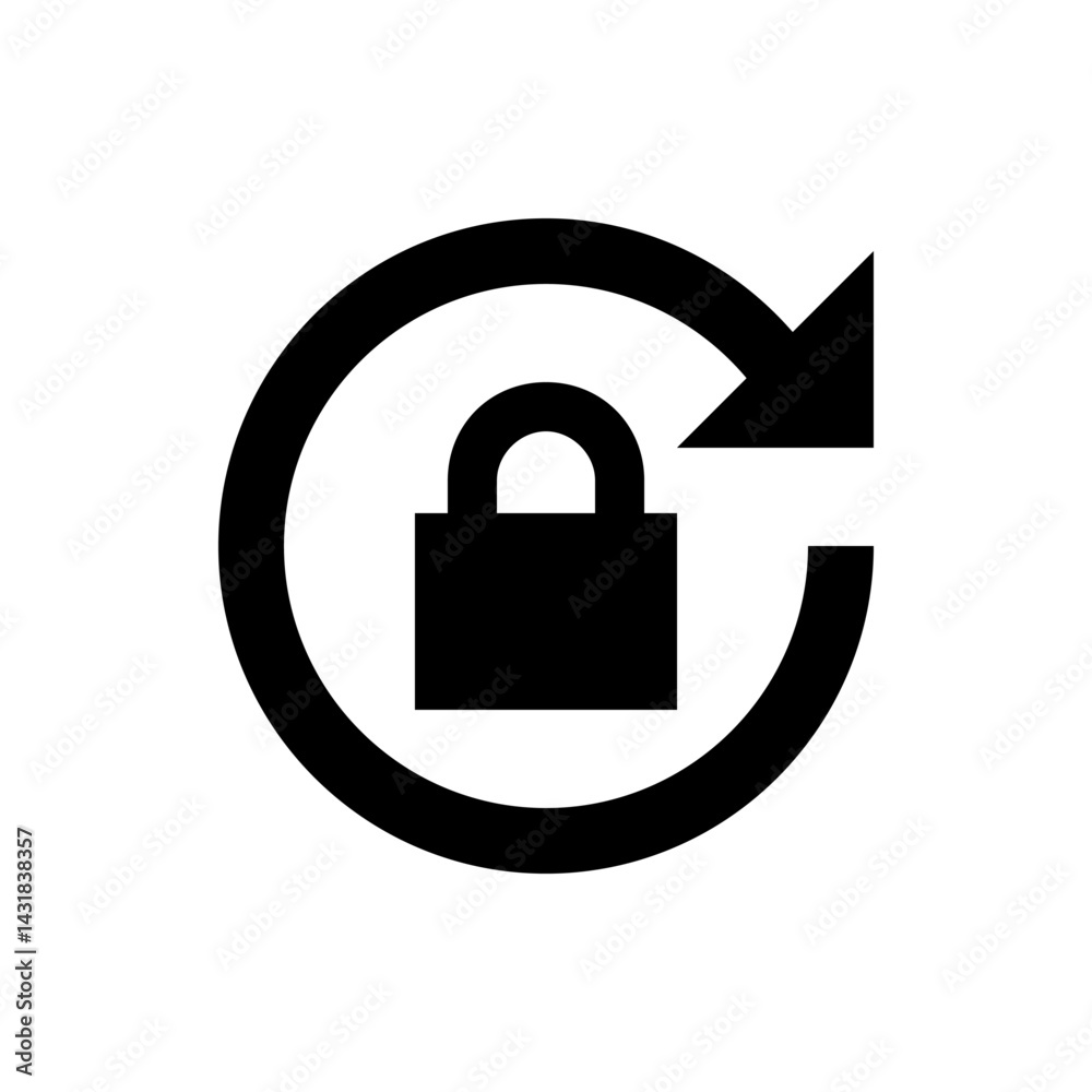 Poster black padlock inside a circular arrow indicating a refresh or update security feature icon sign