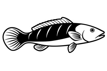 Sea Fish Vector Line Art – Cute Cartoon Clipart, Logo Icon, Minimal Illustration on White Background