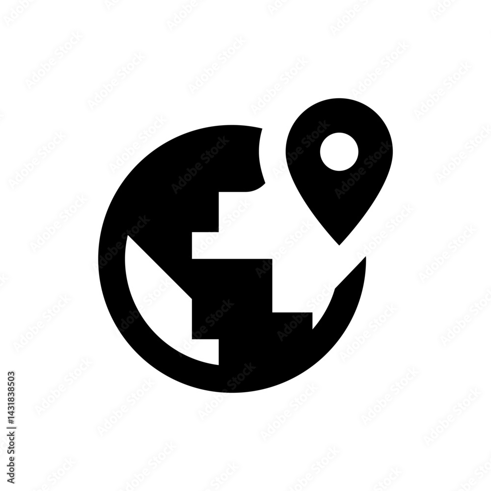 Poster globe with a location pin icon indicating a global destination with a circular arrow around it