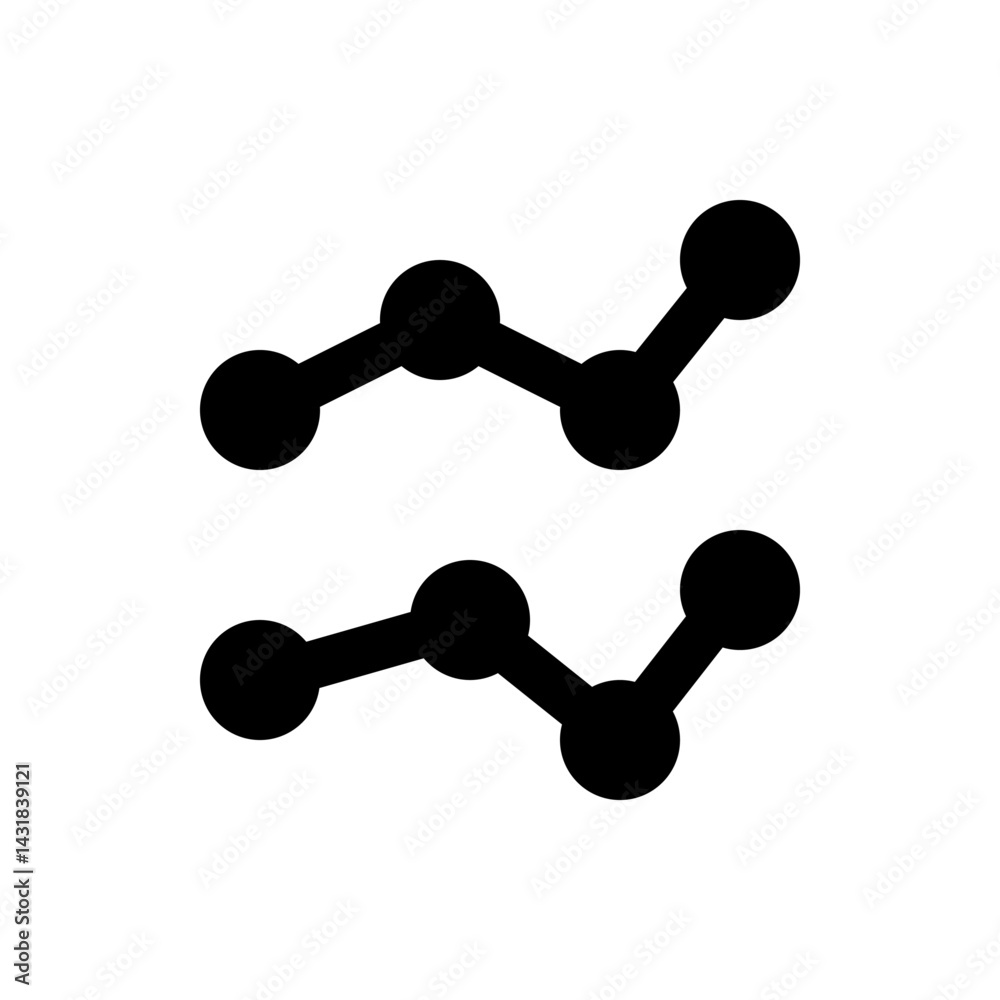 Poster two black lines with connected circles representing data points on a graph or network diagram concep