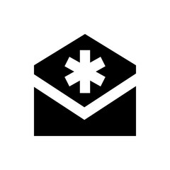 Obraz premium Black envelope icon with a white star of life symbol for medical communication and healthcare services