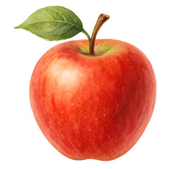 Watercolor Red Apple with Leaf
