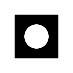 White circle centered in a black square creating a simple geometric contrast and visual balance design
