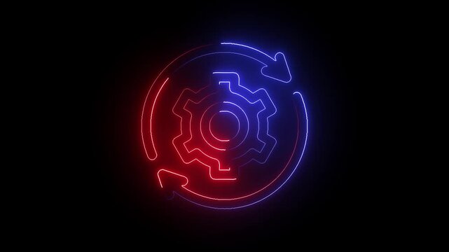 System Update Icon in Video HD Neon Animation &ndash; Software and Technology Upgrade Symbol with Dynamic Glow on Black Background