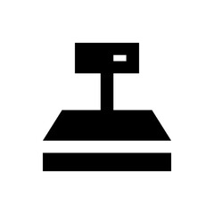 Abstract black shape with a rectangle on top connected to a trapezoid above a horizontal bar shape
