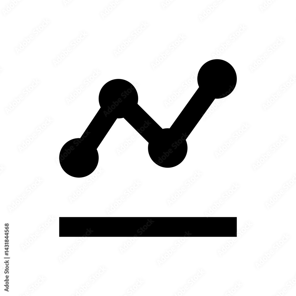 Poster black line graph with circular nodes showing an upward trend and a shadow on a white background imag