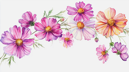 Obraz premium Elegant wedding invitation card background . Minimal hand painted watercolor Cosmos flowers texture template background. Design for wedding, vip cover, poster, rsvp moderncard.Valentine's Day