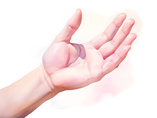 Watercolor illustration of a hand, white background 