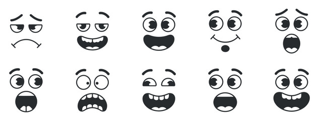 Cartoon Faces With Different Expressions Vector Set Featuring Sadness Joy Surprise Anger And Happiness Emotions For Design