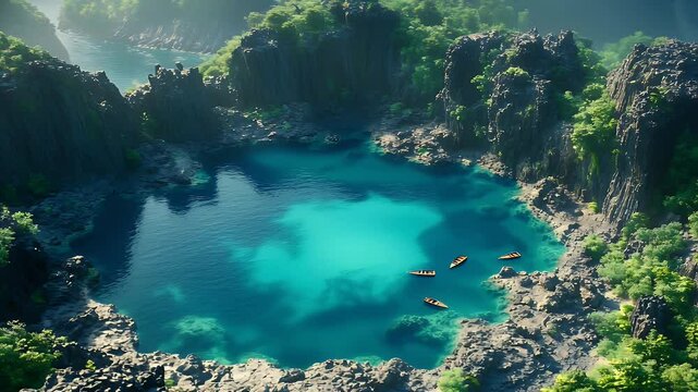 Abstract nature pool in lush forest