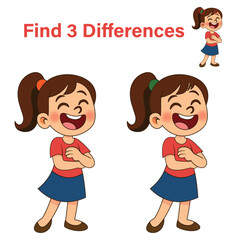 Find 3 differences in the picture. Autumn Girl. Educational game for kids. Funny cartoon character. Worksheet page. Vector illustration. Isolated on white background