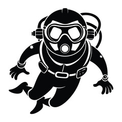 Black and White Stylized Diver with Full Gear and Mask Icon