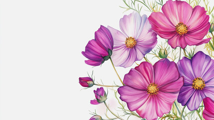 Elegant wedding invitation card background . Minimal hand painted watercolor Cosmos flowers texture template background. Design for wedding, vip cover, poster, rsvp moderncard.Valentine's Day