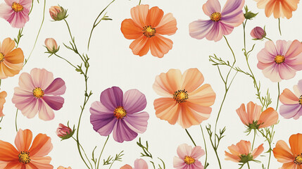 Elegant wedding invitation card background . Minimal hand painted watercolor Cosmos flowers texture template background. Design for wedding, vip cover, poster, rsvp moderncard.Valentine's Day