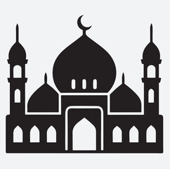 a mosque icon with domes and minarets silhouette vector art illustration