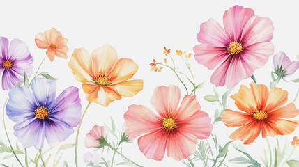 Elegant wedding invitation card background . Minimal hand painted watercolor Cosmos flowers texture template background. Design for wedding, vip cover, poster, rsvp moderncard.Valentine's Day