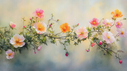 Elegant wedding invitation card background . Minimal hand painted watercolor Cosmos flowers texture template background. Design for wedding, vip cover, poster, rsvp moderncard.Valentine's Day