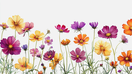 Obraz premium Elegant wedding invitation card background . Minimal hand painted watercolor Cosmos flowers texture template background. Design for wedding, vip cover, poster, rsvp moderncard.Valentine's Day