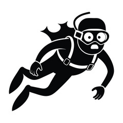 Black Scuba Diver Silhouette, Aquatic Gear, Underwater Adventure, Simple Design, Flat Art