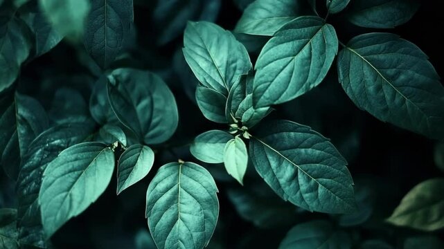 Close-up of vibrant green leaves creating a natural pattern in a leafy garden area, showcasing botanical textures.