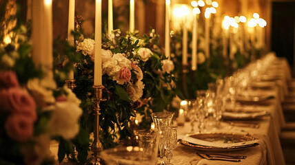 Grand dinner holiday celebration, luxury table setting decor, tablescape formal event decoration for wedding, Christmas, New Year, family anniversary, English country and home style idea