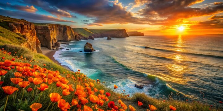 Serene Coastal Pollas Landscape: Dramatic Cliffs, Azure Waters, Golden Hour Light