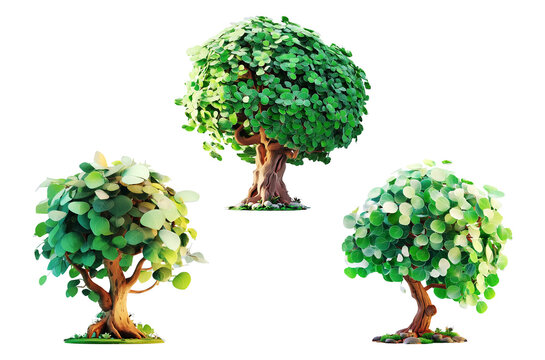 Stylized green trees nature element collection design