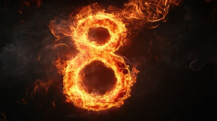 Fiery number eight, abstract background, burning concept, design element