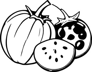 Obraz premium Line Art Illustration Of Whole And Sliced Tomatoes