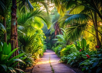 Serene Garden Path: Lush Greenery & Tranquil Escape Stock Photo