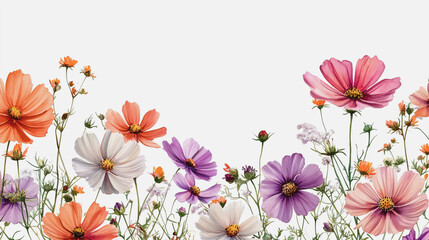 Elegant wedding invitation card background . Minimal hand painted watercolor Cosmos flowers texture template background. Design for wedding, vip cover, poster, rsvp moderncard.Valentine's Day