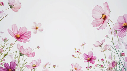 Elegant wedding invitation card background . Minimal hand painted watercolor Cosmos flowers texture template background. Design for wedding, vip cover, poster, rsvp moderncard.Valentine's Day