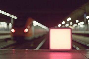 Illuminated square sign at train station