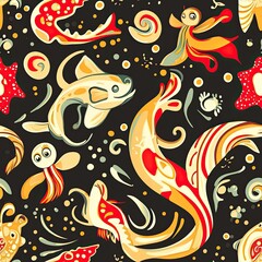 Whimsical Underwater Fantasy: Colorful Fish and Sea Creatures in an Imaginative Deep-Sea Realm