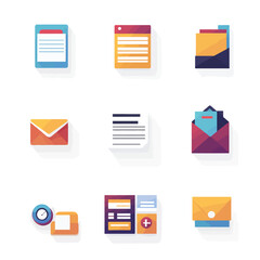 icon sheet, simple shapes, document icons, white background