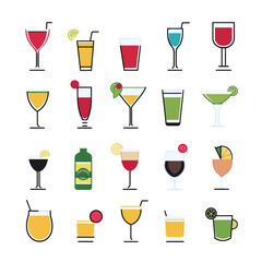 icon sheet, simple shapes, drink icons, white background